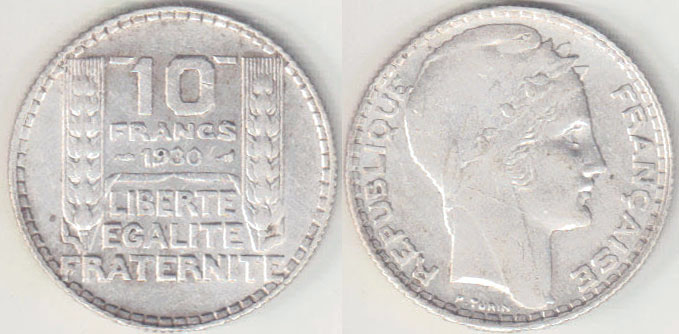 1930 France silver 10 Francs A005730